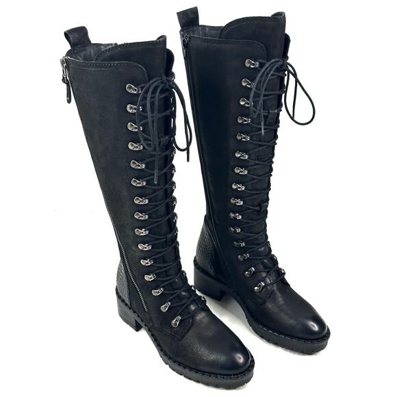 Vintage Foundry Co. Henrietta Black Leather Lace-Up Tall Boots Womens 6 New $220 - Picture 1 of 13